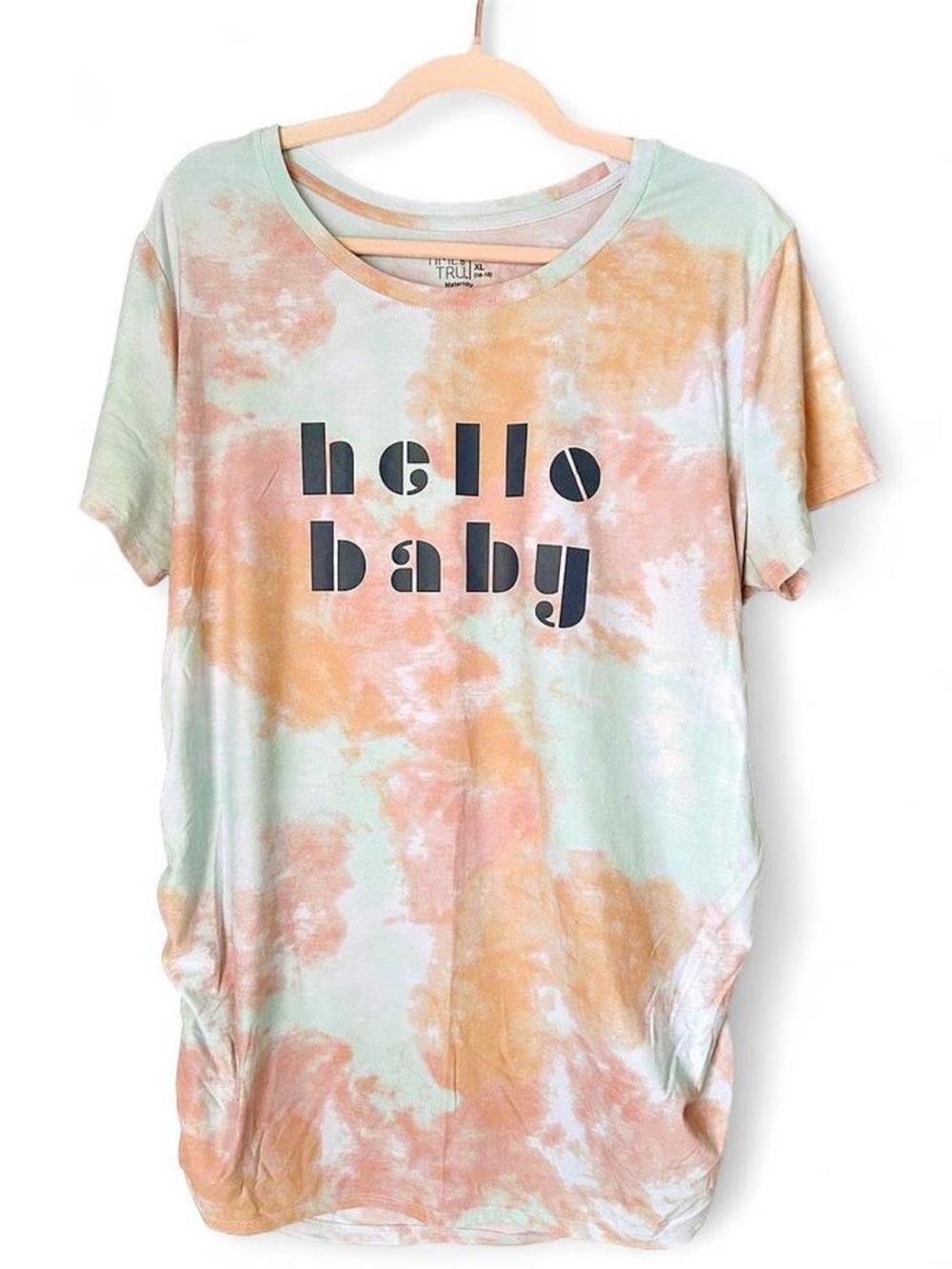 Time and Tru Pastel Mint & Peach Tie-Dye "hello baby" Tee